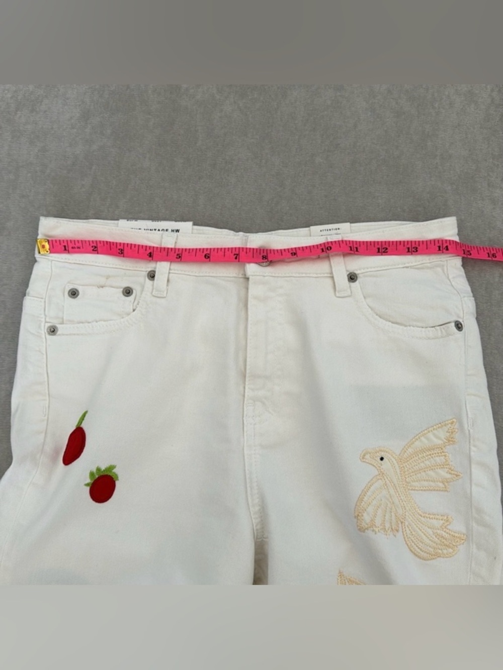 NWT! Zara Vintage High Waist Straight Leg Jeans White Multi Color Embroidery 4 - Picture 12 of 13